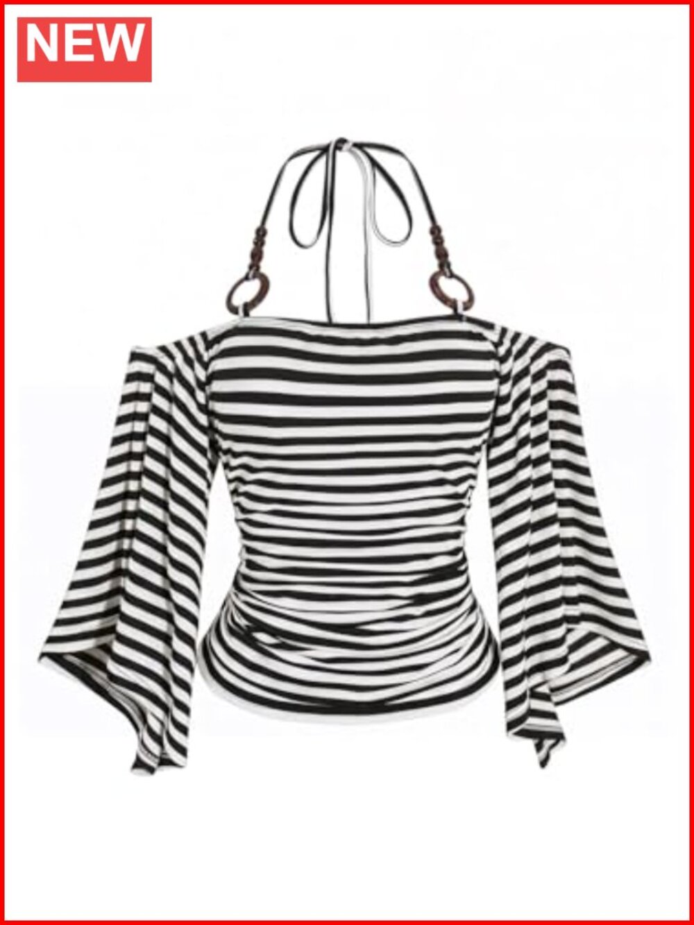 Plus Size Striped Off Shoulder Ruched Half Sleeve Tee